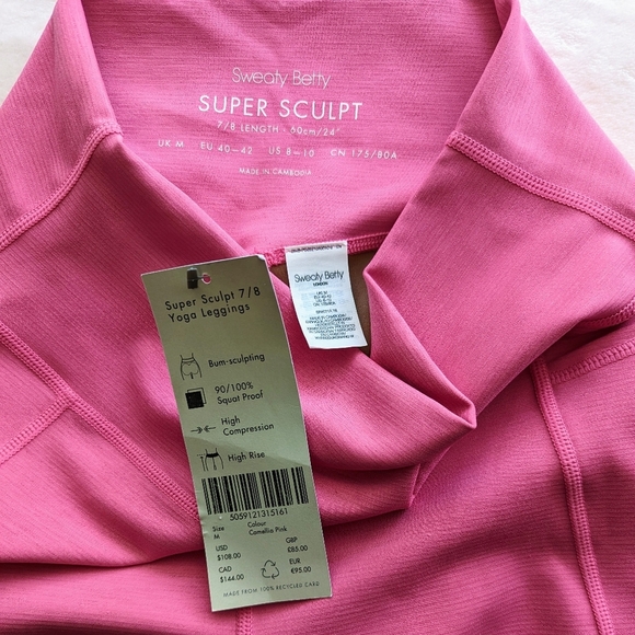 Sweaty Betty Leggings Super Sculpt High Rise 7/8 Side Pocket Pink M (8/10) NWT - Picture 14 of 16